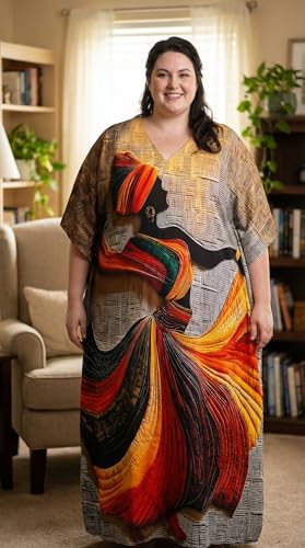 Image of Gypsie Blu Women Plus Size Kaftan Dress Beach Cover Up Maxi Dresses for Women, V-Neck Kimono Sleeve 1X-3X