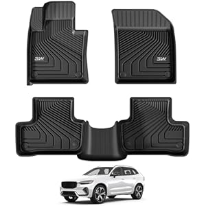 3W Floor Fit Volvo XC60 2018-2024 2025 2026 (Not for Hybrid or PHEV) TPE All-Weather Custom Fit T5 T6 Momentum Floor Liner for Volvo XC60 1st & 2nd Row Accessories Car Mats