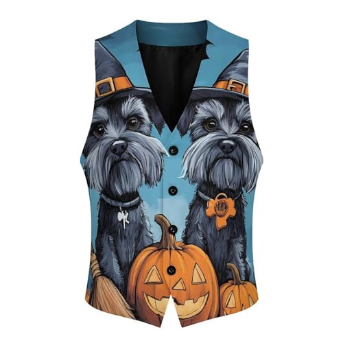Halloween Schnauzer Cute Pumpkin Bat Spider Mens Slim Fit Suit Vest Dress Waistcoat Casual Business Vest4