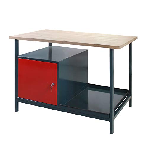 DEMA Werkbank EKO 1T 120x60 cm – Arbeitstisch mit 1 Tür und robuster Arbeitsplatte, pulverbeschichtet, ideal für Werkstatt und Garage