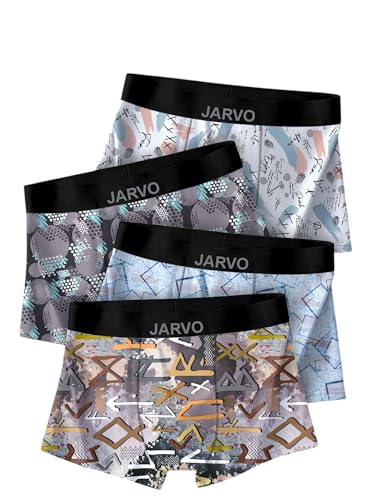 Image of JARVO Men's Extra Thin Elastic Underwear Long Comfortable Ice Silk Breathable Comfort Printed Brief-Boxer-Trunks Imported Material Pack of 4
