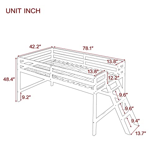 Tmosi Low Loft Bed Twin,Solid Wood Kids Twin Bed Frame With Ladders And Guard Rails,Space Saving Twin Size Loft Bed For Girl Boy,No Box Spring Needed,Easy To Assembly (White) #TOP3