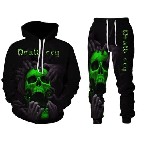 Amacigana Herren Totenkopf 2 Stück Trainingsanzug Set jogginganzug 3D Kapuzenpullover Zweiteiliges Set Skull Pattern Hoodie und Hose Trainingsanzug (Herren2,6XL)