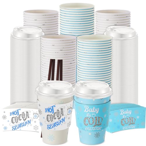 Pickmesh 50 Sets 12oz Winter Baby Shower Party Coffee Cup for Hot Cocoa Bar