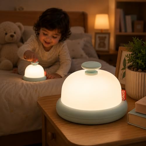 Image of One94Store Push Button Bell Shape Silicone Toy with Soft Glow, 1200mAh Battery, Minimalist Kids Room Lamp, Bedside Decor for Bedroom, Nursery & Gifting