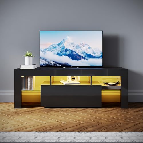 SONNI Armadio per tv, Mobile da TV, Porta la TV con Telecomando e Illuminazione LED a Orientabile il Colore, 130x35x45cm - Nero