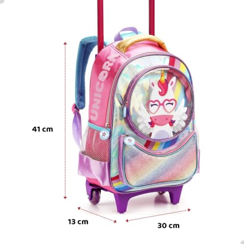 Kit Mochila De Rodinha Unicórnio Infantil Menina Escolar Com Lancheira Térmica e Estojo