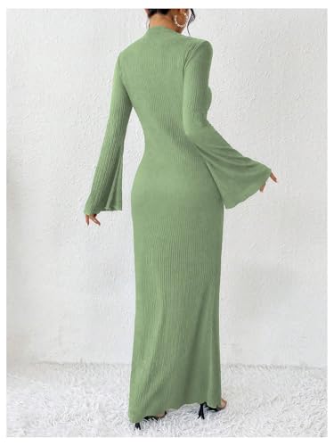 Image of GORGLITTER Women's Bell Long Sleeve Cocktail Maxi Dress Crew Neck Bodycon Fishtail Casual Long Dresses