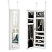 COSTWAY Armario para Joyas Espejo Joyero con LED de Puerta y Pared Estante para Joyería Organizador