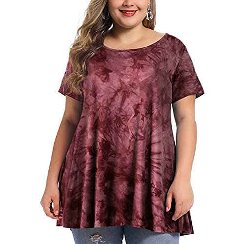 HUIOP gola red, Blusa túnica feminina plus size estampa floral manga curta vintage larga casual bord