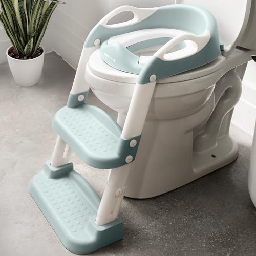 Image of Jool Baby Potty Training Seat with 2 Step Ladder for Toddlers - Soft Cushioned Seat & Splash Guard, Adjustable Height (Aqua)