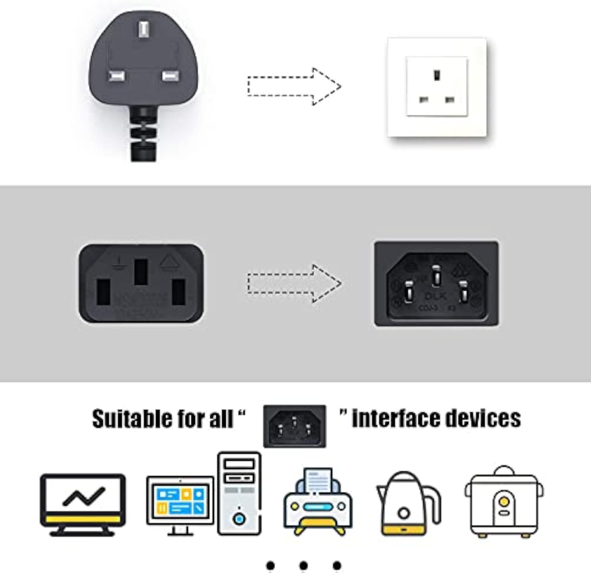1.8M Standard Power Cable Cord for Desktop PC