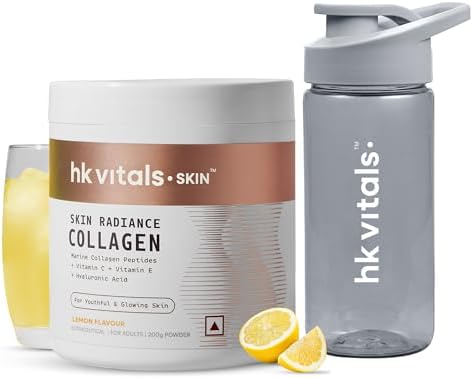 hk vitals Skin Radiance Marine Collagen Supplement, Lemon, 200g + Sipper