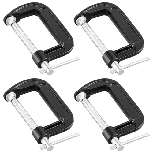 SOUJAP 4PCS 3 Inch Black C Clamp Set, Max Jaw Opening 8cm Metal Small G Clamp, Cast Iron C Clamps, Mini C Clamp with T Handle for Woodworking Welding Building