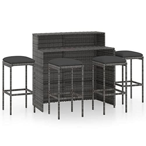 vidaXL Ensemble de Bar de Jardin avec Coussins 5 pcs Table et Chaises de Patio Salon de Jardin Mobilier de Terrasse Meubles d'Extérieur Gris