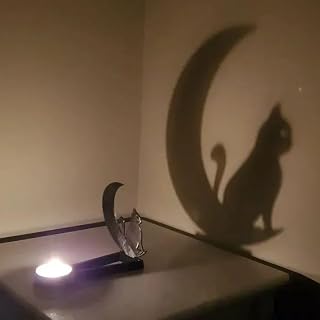 Halloween Candle Holder Spooky Ghost Tealight Shadow Caster Decorations Skeletons Black Metal Desk Candlestick Holder Ornament for Home Party,Scary Candle Stands Table Decor (Celestial Cat)