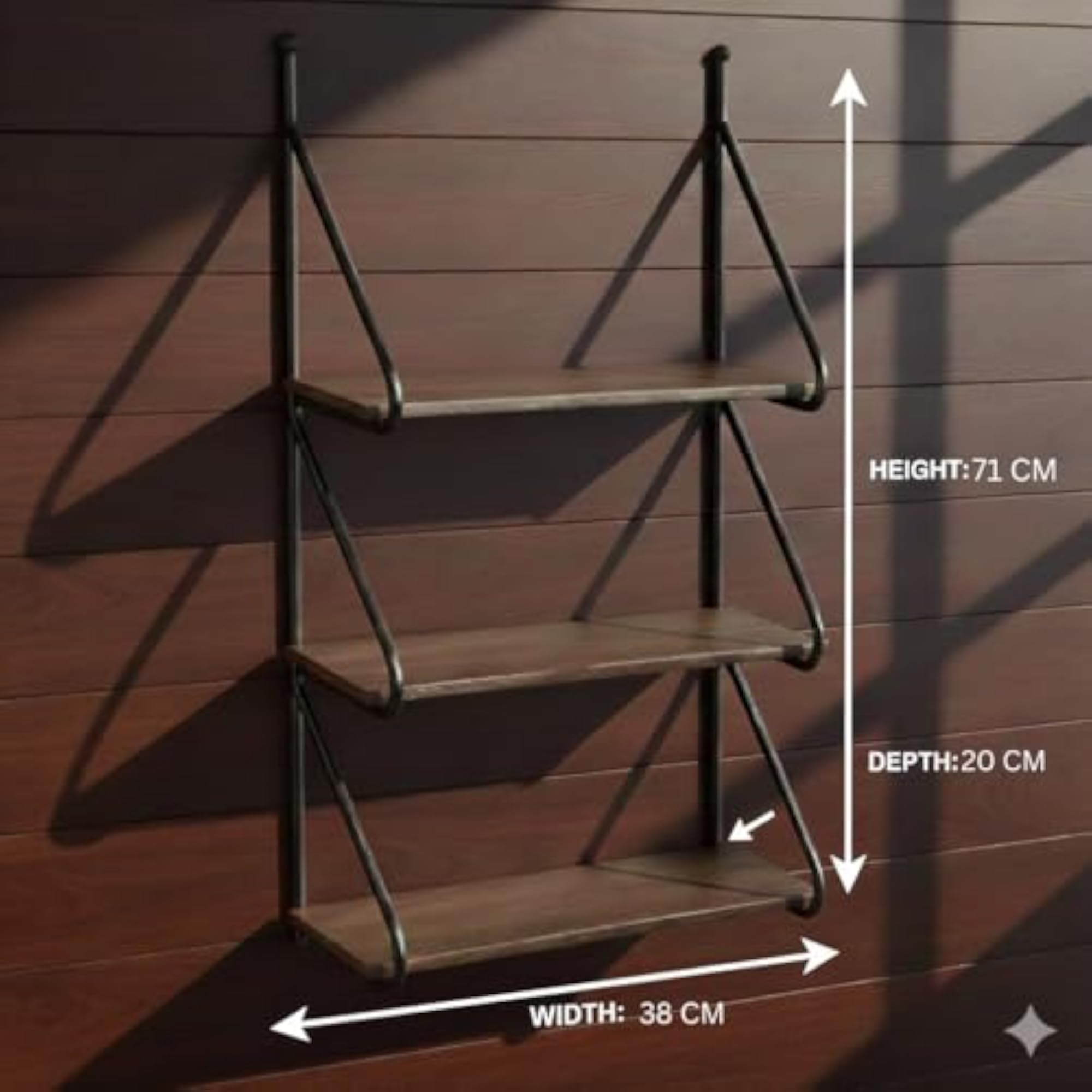 Wall Shelf for Home Decor, Solid Wood & Steel Hanging Storage Organizer