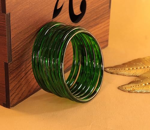 Image of ZULKA Designer Plain Glossy Glass Kada Set For Women & Girls With Diamond Cut Design | Fancy Designer Glass Bangles | Traditional Chudi | Kanch Ki Churi | Stylish Glass Kada For Wedding - Set Of 8