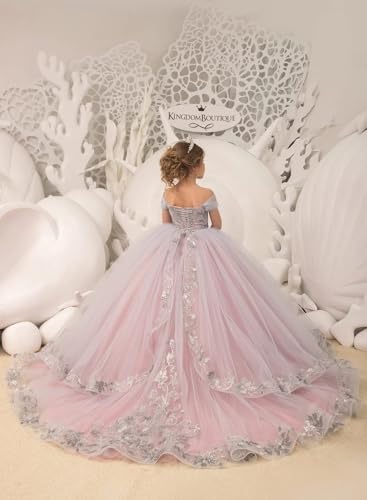 Flower Girl Dress Off Shoulder Pageant Princess Long Tulle Ball Gown Spaghetti Straps Long Birthday Party Ball Gown2