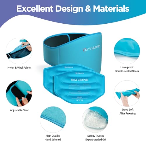 Image of Comfytemp Extra Large Ice Pack for Back Pain Relief, 2 Pcs, Sciatica Ease Brace, Reusable Gel Lower Back Ice Wrap for Injury, Hot Cold Compress for Lower Lumbar, Waist, Men Women After Surgery (Blue)