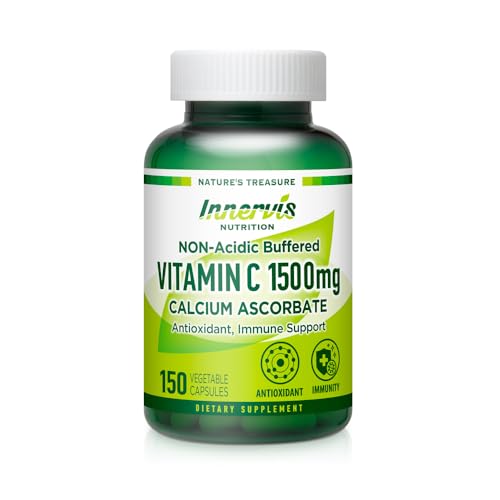 Buffered Vitamin C 1500mg Non-Acidic Stomach Friendly Calcium Ascorbate Capsules for Immune Support Gentle on Digestive System - 150 Veggie Caps by Innervis Nutrition