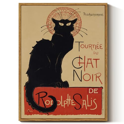 Chat noir mystère vintage poster encadré - Créer une ambiance café rétro à la maison