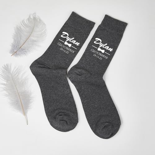 Rosehut Personalized Wedding Groomsmen Socks- Custom Name & Date, Men's Groomsmen Socks Gift,Tailored Wedding Gifts,Keepsake for Special Day4
