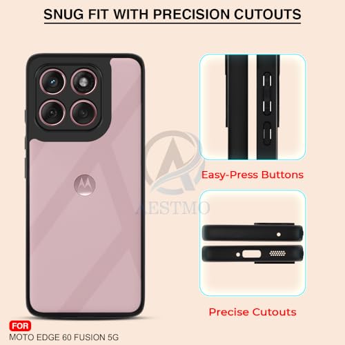 Image of AESTMO Moto Edge 60 Fusion 5G Back Cover | 360 Protection | Crystal Clear Hard Back Transparent | Bumper Case for Moto Edge 60 Fusion 5G (PC+TPU, Black Bumper)