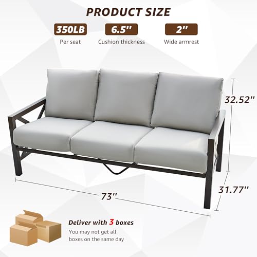 Image of NATURAL EXPRESSIONS Patio 3 Seater Sofa Patio Furniture Set Outdoor Deep Seating Couch with 6.5'' Thick Olefin Cushion,High Back Metal Frame for Garden,Front Porch, Deck, Balcony, Backyard