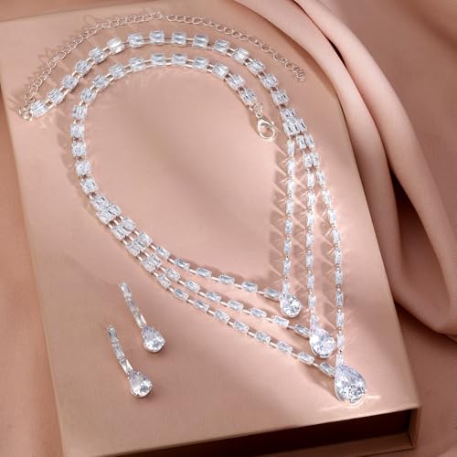 Image of Rubans Necklace Set Stylish American Diamond Zirconia Trendy Jewellery Gift for Women & Girls