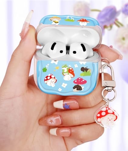 Coralogo for AirPods 4 Case for Women – Cute & Protective Kawaii Girls Girly Unique Design Cover with Cartoon Acrylic Keychain for Apple for AirPods 4th Generation Case, Mushroom