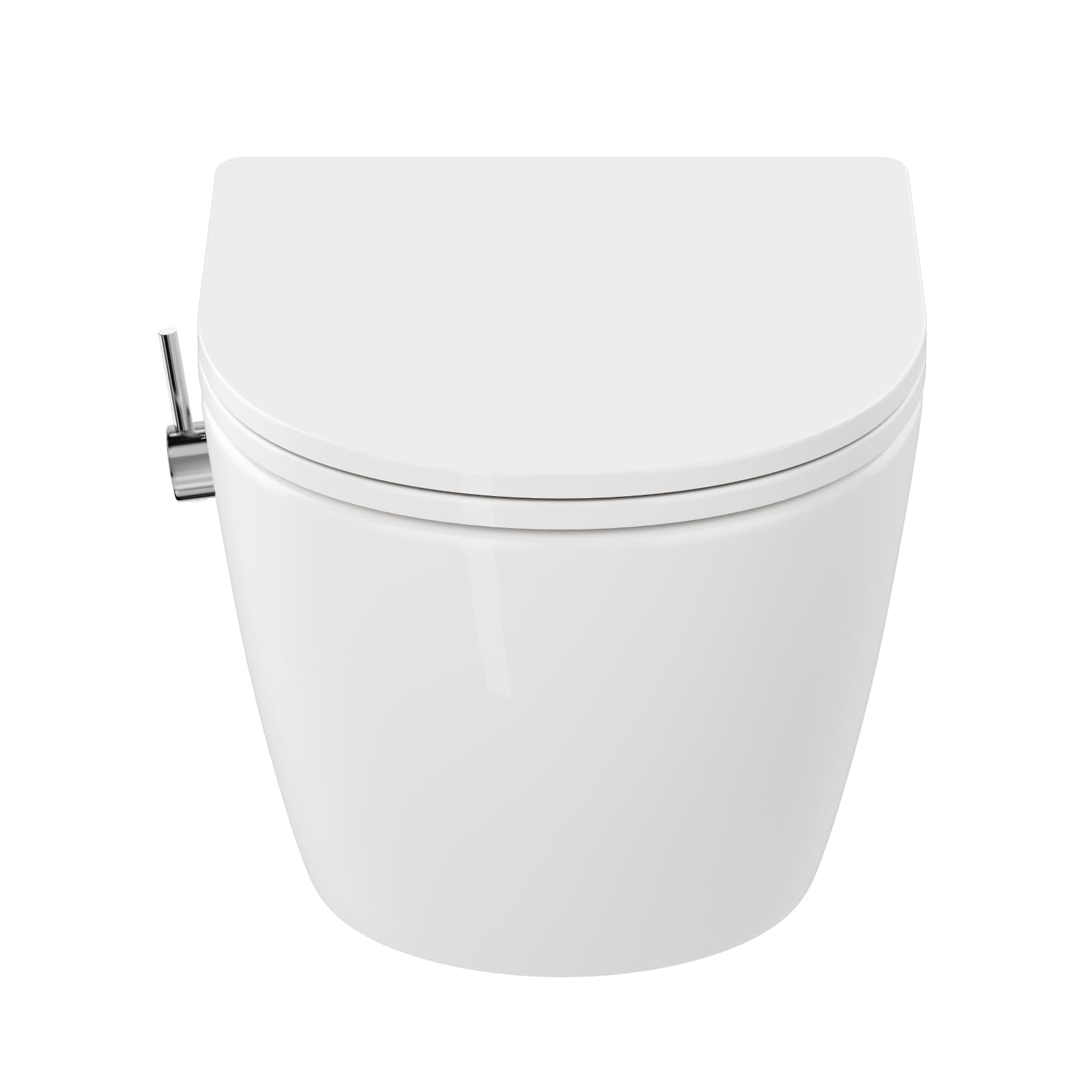 Inodoro de ducha sin borde con boquilla integrada, inodoro Taharet con grifo de agua fría/caliente, colgante redondo, inodoro de pared blanco con nano, inodoro con tapa de inodoro con descenso