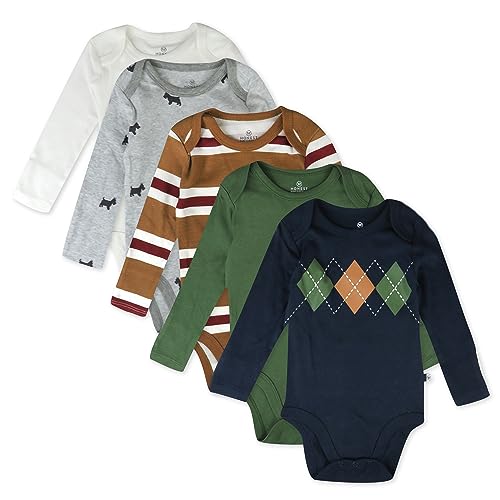 Image of HonestBaby Baby Boys' 5-pack Long Sleeve Bodysuits One-piece 100% Organic Cotton for Infant Baby Boys', Unisex