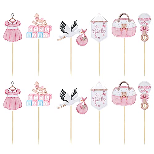 Gyufise 36Pcs Baby Shower Girl Cupcake Toppers Swan Pacifier Cloud Moon Star Baby Girl Cupcake Picks Oh Baby It'S A Girl Cake Decorations For Baby Shower Kids Girls Birthday Party Supplies Pink thumb #2
