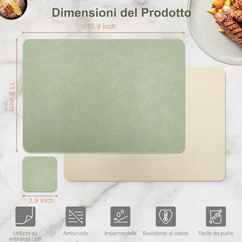 KitchenBoss Tovagliette Americane Lavabili e Sottobicchieri: Tovagliette Colazione Bifacciale Antiscivolo Resistenti, Set di 6 Tovaglietta con Rettangolare 43x30cm - Immagine 5