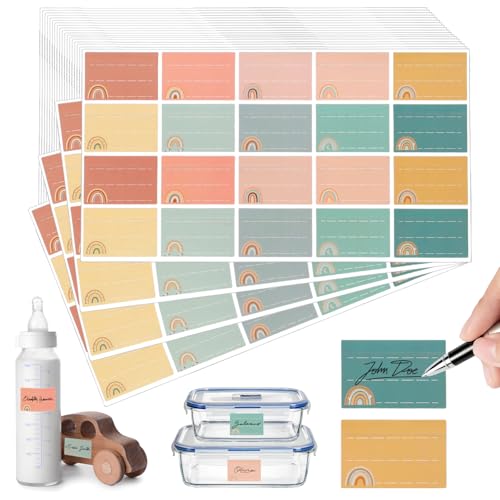 Image of Whaline 400Pcs Baby Bottle Labels for Daycare Boho Rainbow Self-Laminating Name Tag Stickers Colorful Waterproof Adhesive Label Decals for Home Classroom Supplies