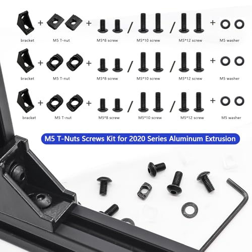 Taiss 275PCS M5 T-Nuts Screws Assortment Kit for 2020 Series Aluminum Extrusion,T Sliding Nut,Button Head Socket Cap Head Bolts and Nut & Washers with Hex Wrench