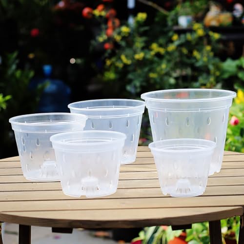 JIHUOO 3 Pcs Plastic Orchid Pots Clear Flower Pots Orchid Nursery Planters Breathable Planter Pots Transparent Plant Pots with Drainage Holes and Saucers 10cm 12cm and 15cm - Image 4