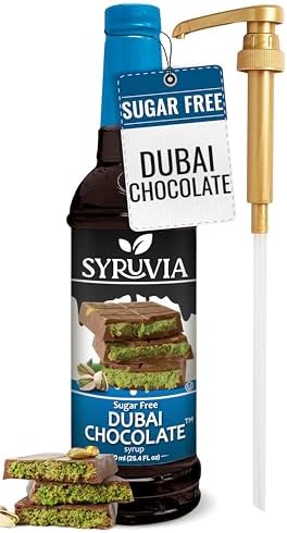 Syruvia Sugar Free Coffee Syrup, Dubai Chocolate Flavored Syrup for Drinks, Lattes, and Desserts – 25.4 fl oz - with Pump