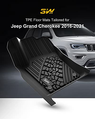 3W Floor Mats Compatible For Jeep Grand Cherokee 2016-2021 (Non L) Tpe All Weather Custom Fit Floor Liner 1St And 2Nd Row Full Set Car Mats, Black #TOP1