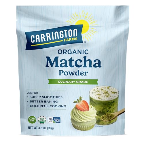 Carrington Farms Organic Matcha Powder – Finely Milled Japanese Green Tea Leaves – Bold & Rich Flavor, Antioxidant Energy Booster, Low Calorie, No Sugar – For Sweet & Savory Recipes – 3.5 oz Bag