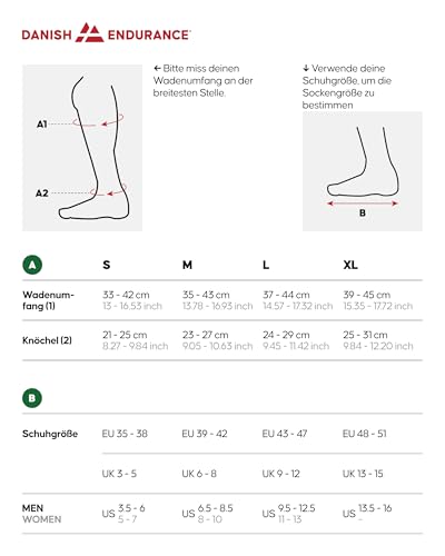 DANISH ENDURANCE Kompressionsstrümpfe, Sport Kompressionssocken, 21-26 mmHg, Unisex, für Herren & Damen, Schwarz/Gelb, 43-47