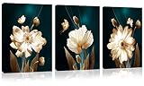 Canvas Wall Art Modern Simple Life White Flowers Floral Pictures for Home Bedroom Decor - 3 Panels F