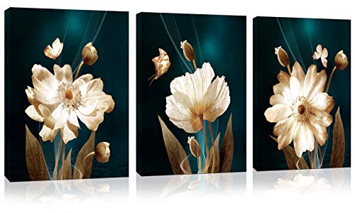 Canvas Wall Art Modern Simple Life White Flowers Floral Pictures For Home Bedroom Decor - 3 Panels Framed Artwork Canvas Prints Brown Green Poster For Living Room Bathroom Decor Each Board Size :12X16 #TOP20