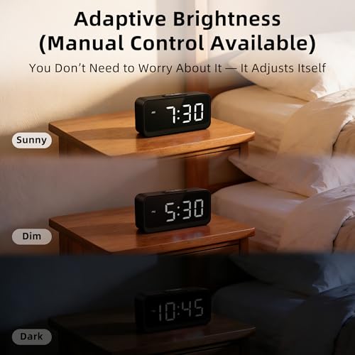 Image of Battery Operated Small Alarm Clock: Digital Compact Large Display Cordless Clock for Bedroom Travel - Simple to Use for Seniors Teens White Digits