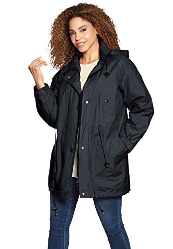 Woman Within Women's Plus Size Fleece-Lined Taslon Anorak - 2X, Black