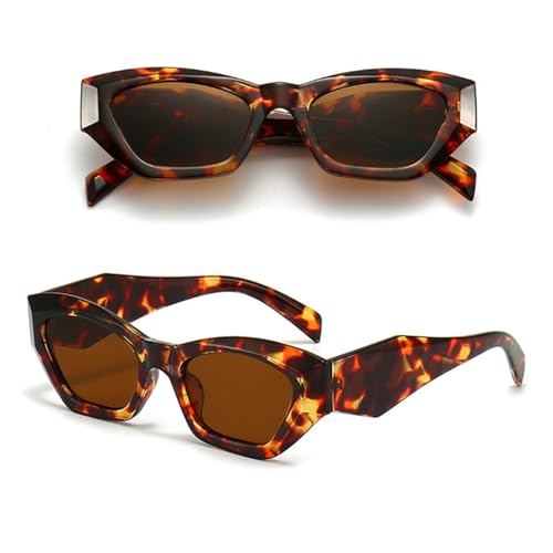 Polygon Cat Eye Sunglasses Women Retro Colorful Leopard Shades UV400 Men Gradient Sun Glasses