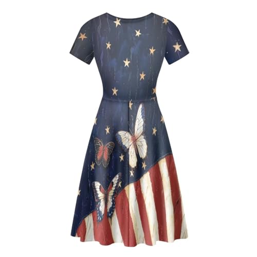 Image of HUGS IDEA Womens Puffy Swing Midi Dress Round Neck Short Sleeve Party A-Line Dresses