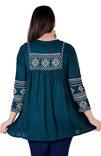 Image of Shiva Fab Short Kurti for Women | Embroidered Straight Rayon Kurta | Round Neck Full Sleeves Short Kurti for Women's