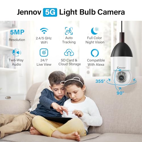 Jennov-4K-Light-Bulb-Security-Camera-Wireless-Outdoor-IP66-Waterproof-5Ghz24Ghz-WiFi-Indoor-Cameras-for-Home-Security-360-Light-Socket-Camera-Color-Night-Vision-Motion-Detect-Auto-Tracking